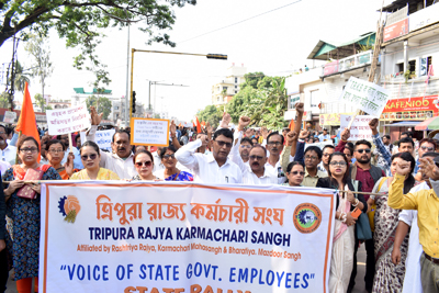 Tripura Rajya Karmachari Sangha organised a rally to mark their state conference held at Agartala on November 23.